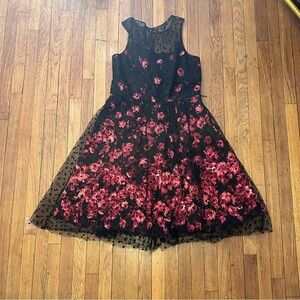 Luxe by Carmen Marc Valvo Dress 2 Roses & Polka Dot Tulle Black Red Cocktail